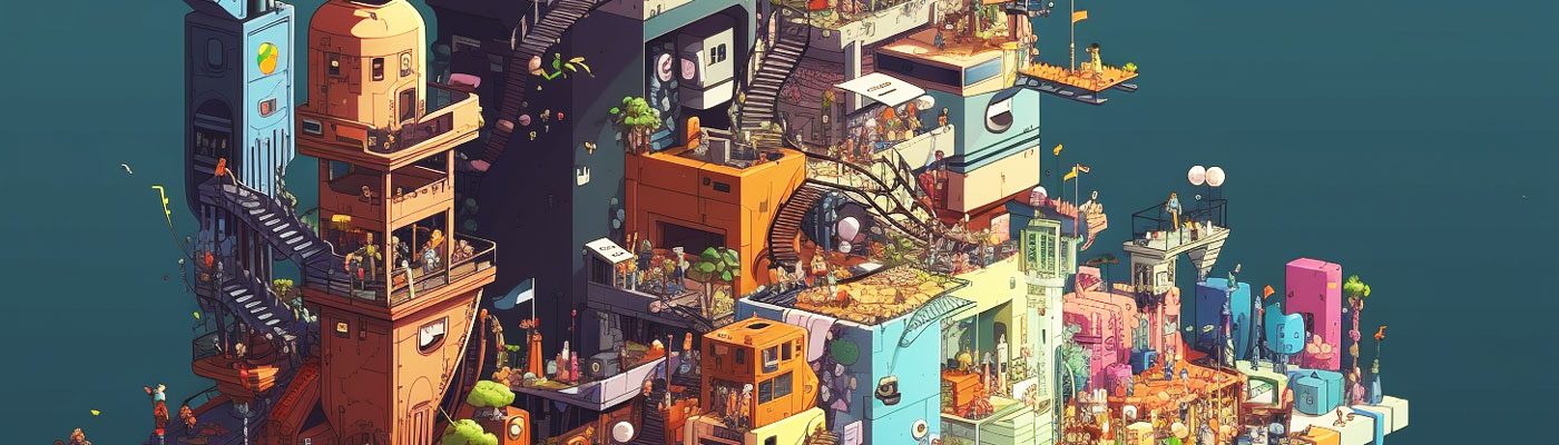Cropped image of ecosystem represented by a building mishmash of things