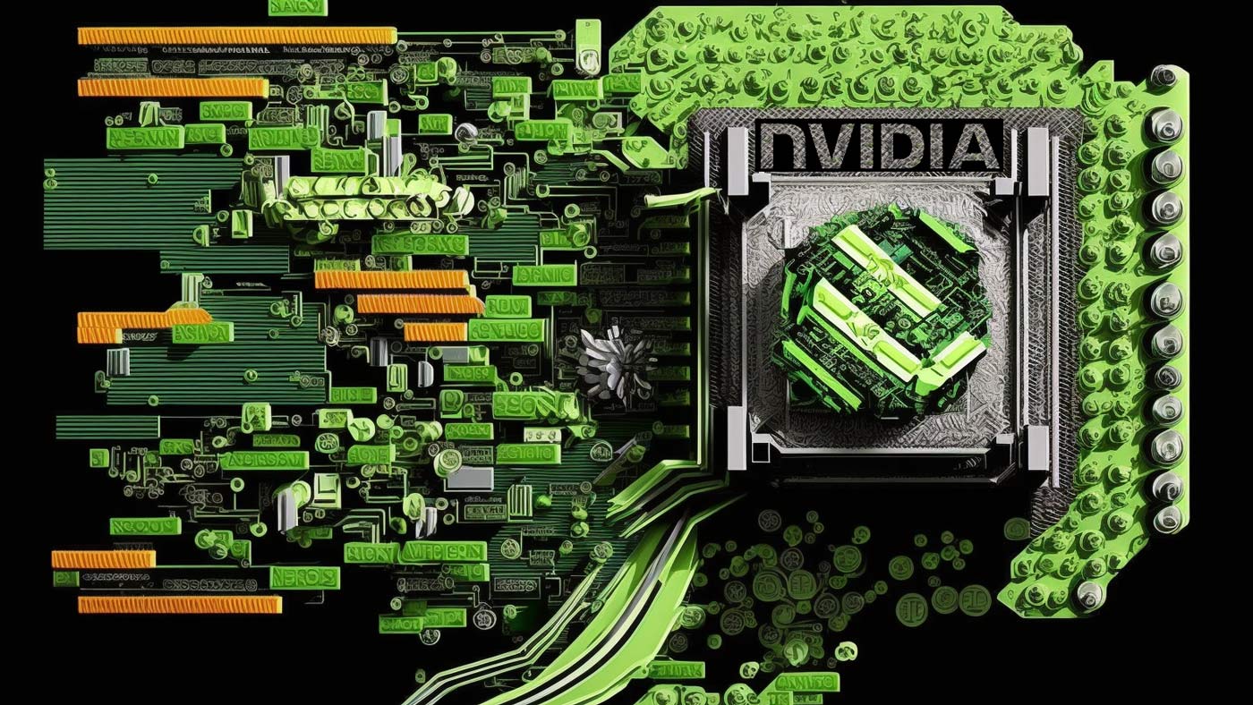 a computer chip with green and black background