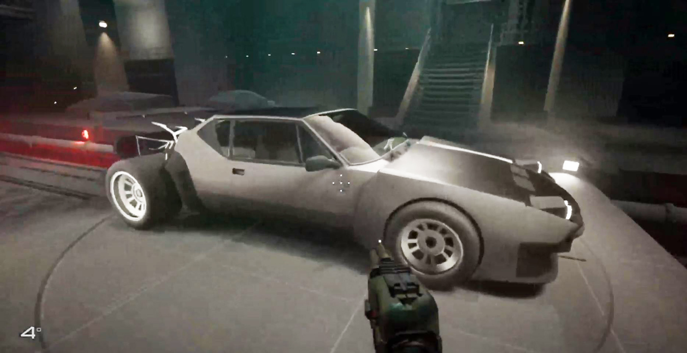 a gun pointing at a car