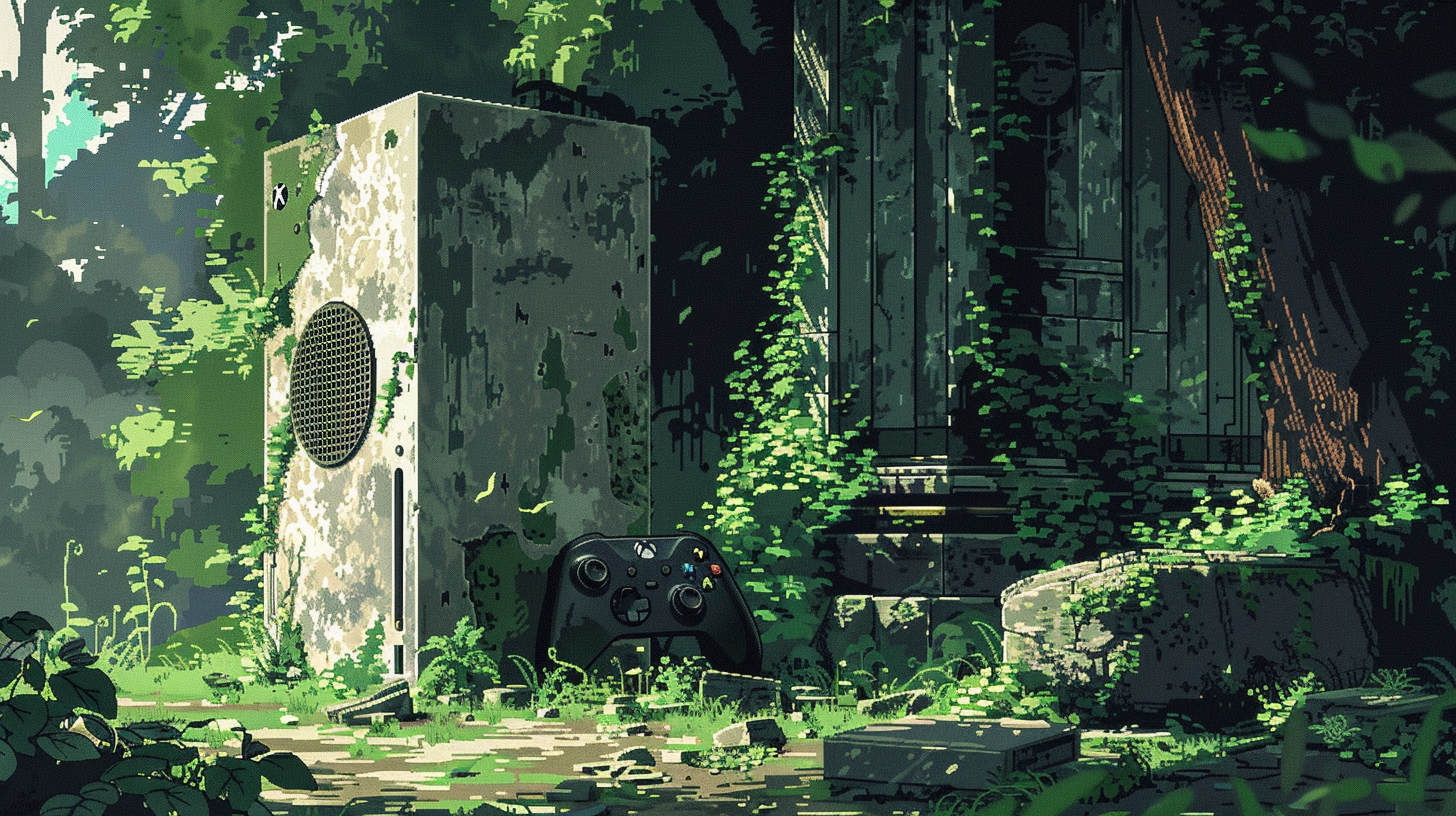 video game console in the woods
